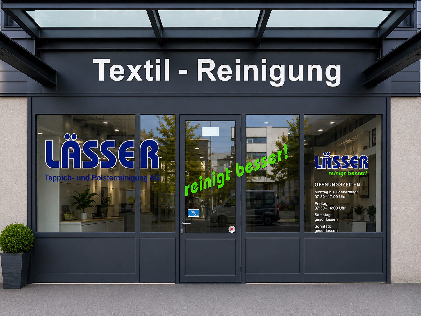 Reinigungsteam bei der sorgfältigen Arbeit in einem modernen Innenraum
